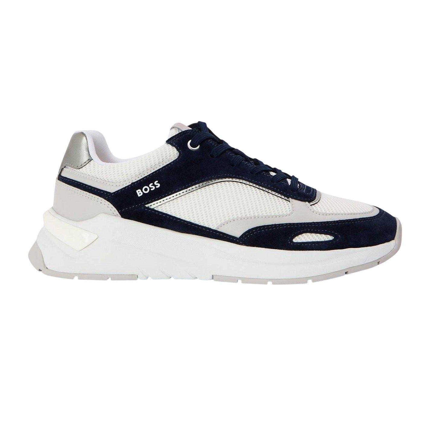 White - Front - Boss Womens-Ladies Skylar Suede Trainers