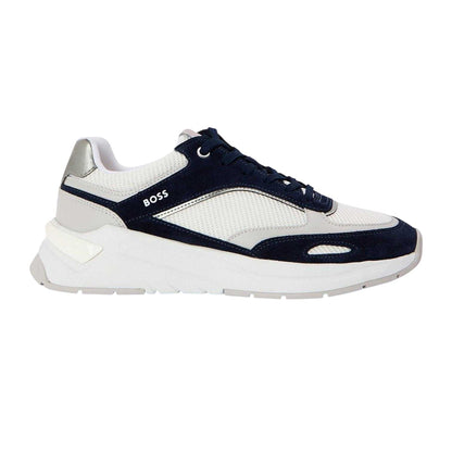 White - Front - Boss Womens-Ladies Skylar Suede Trainers