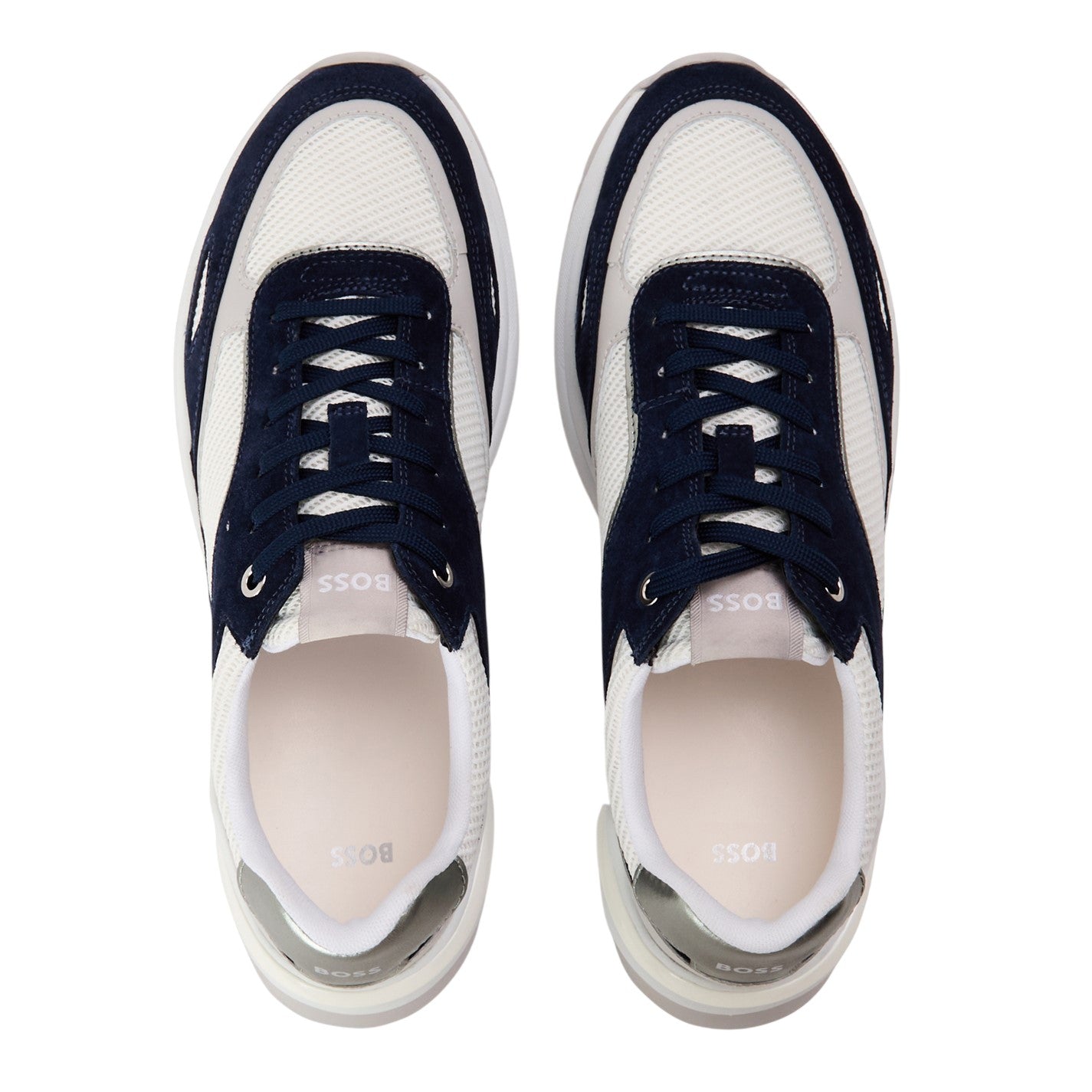 White - Side - Boss Womens-Ladies Skylar Suede Trainers