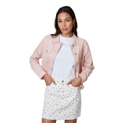 White - Side - Threadbare Womens-Ladies Seoul Floral Denim Mini Skirt
