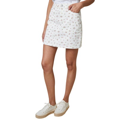 White - Front - Threadbare Womens-Ladies Seoul Floral Denim Mini Skirt