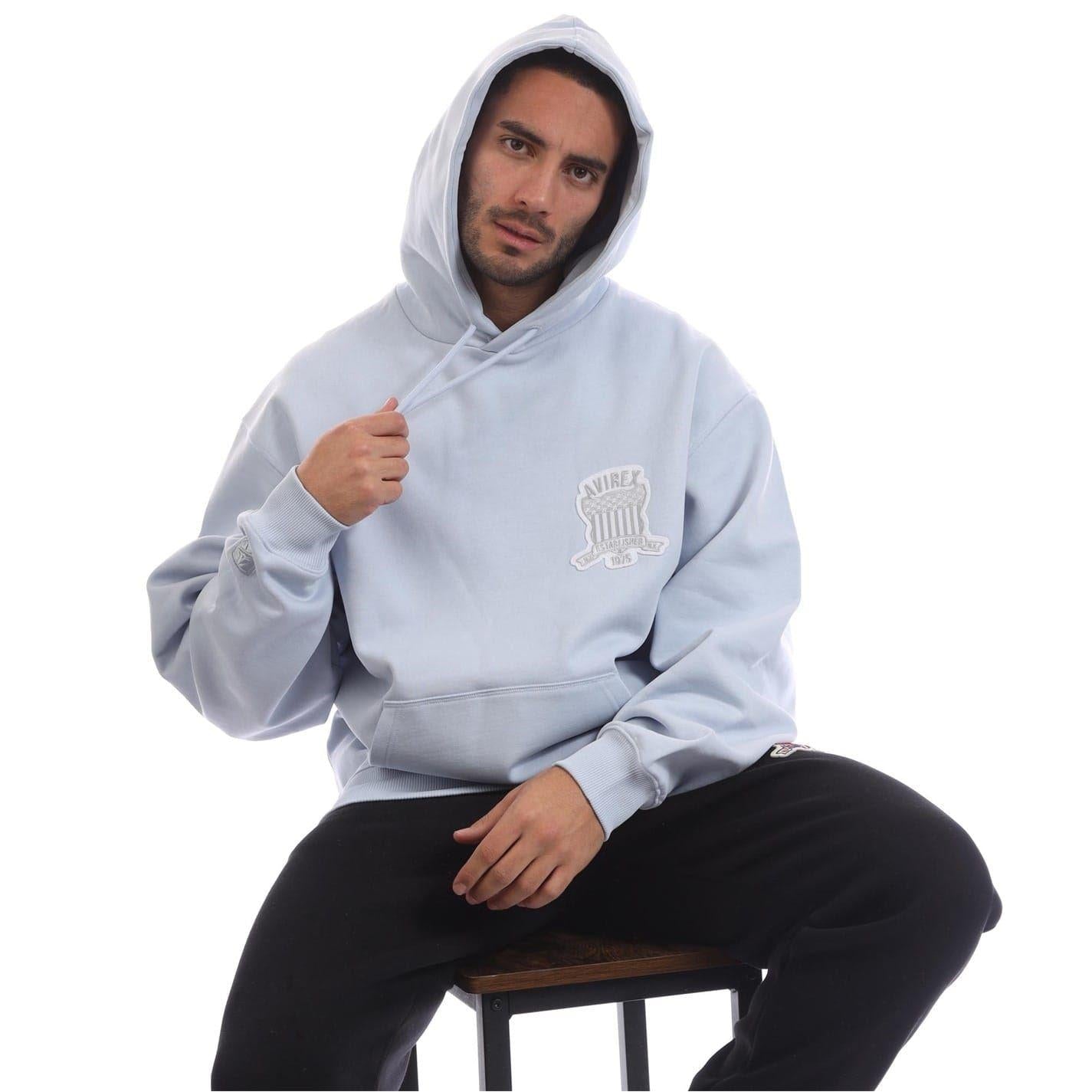 Sky Blue - Lifestyle - Avirex Mens Jackson Logo Polycotton Hoodie