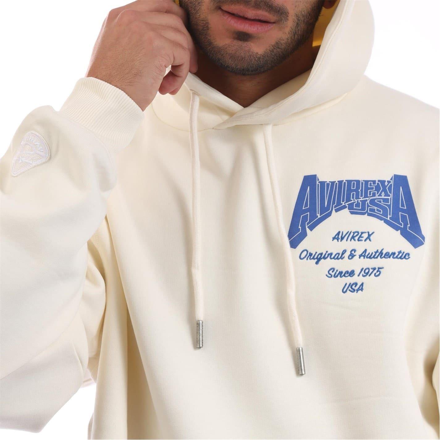 Ecru - Side - Avirex Mens Oakland Relaxed Fit Hoodie