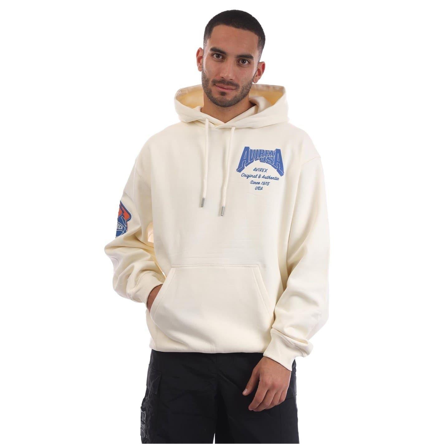 Ecru - Front - Avirex Mens Oakland Relaxed Fit Hoodie