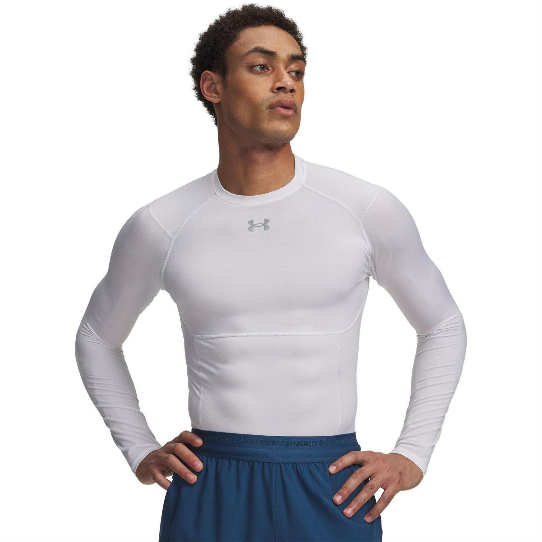 White - Front - Under Armour Mens Elite Compression Long-Sleeved Base Layer Top