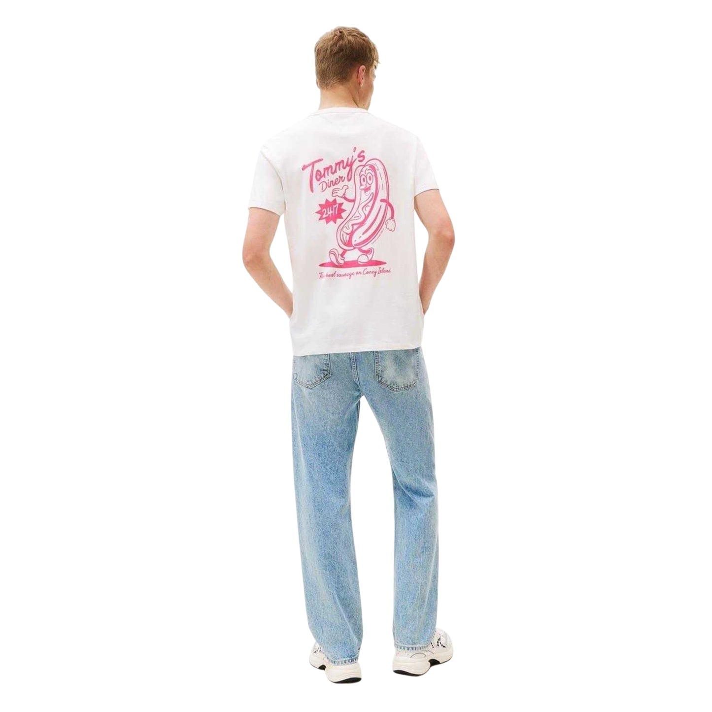 Ecru - Back - Tommy Jeans Mens Hot Dog Back Print Regular T-Shirt