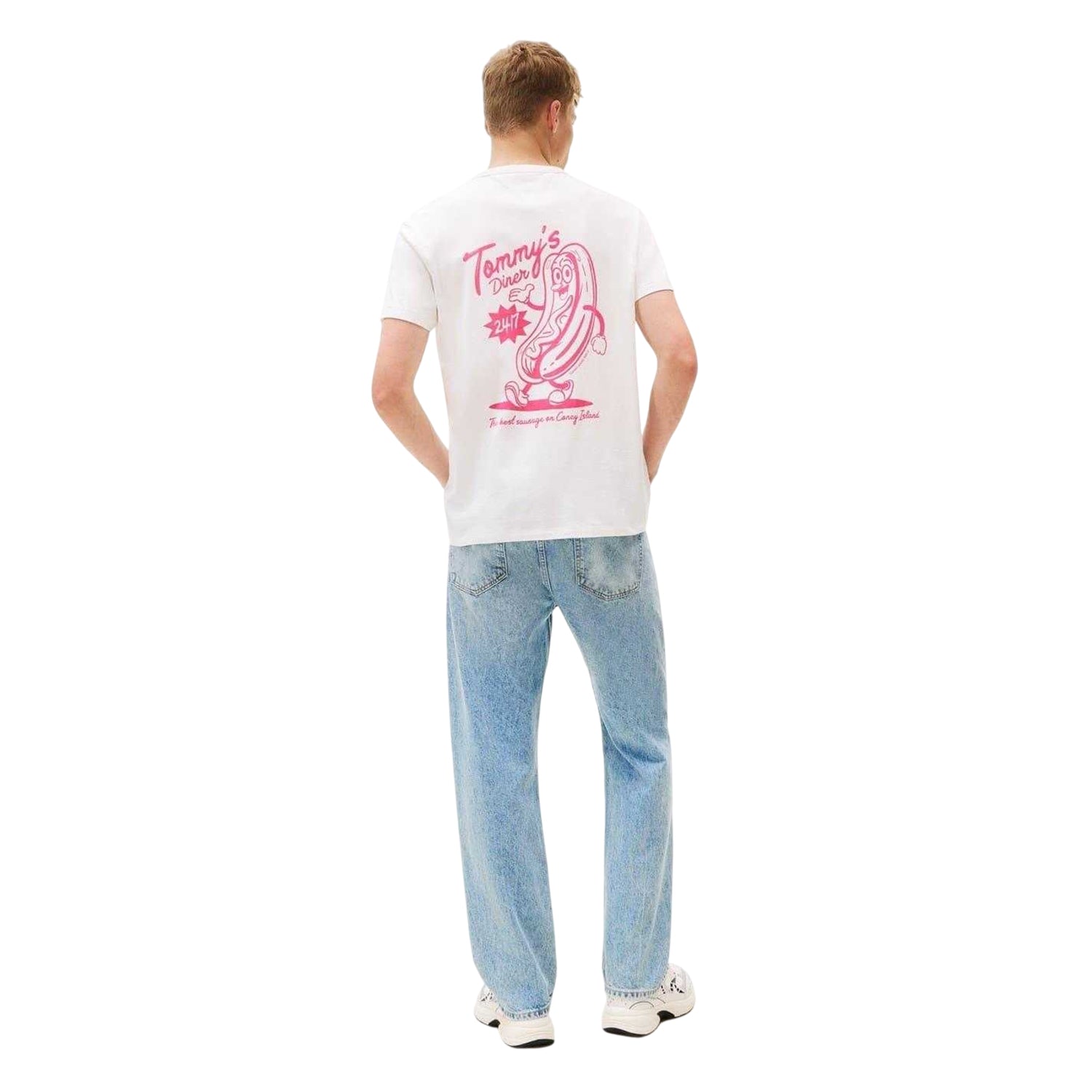 Ecru - Back - Tommy Jeans Mens Hot Dog Back Print Regular T-Shirt