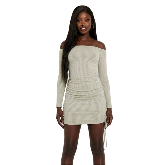 Sage - Front - Missy Empire Womens-Ladies Ruched Off Shoulder Mini Dress