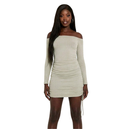 Sage - Front - Missy Empire Womens-Ladies Ruched Off Shoulder Mini Dress