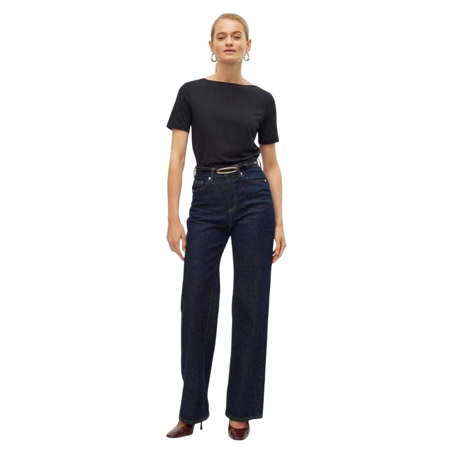 Black - Side - Vero Moda Womens-Ladies Boat Neck Regular T-Shirt