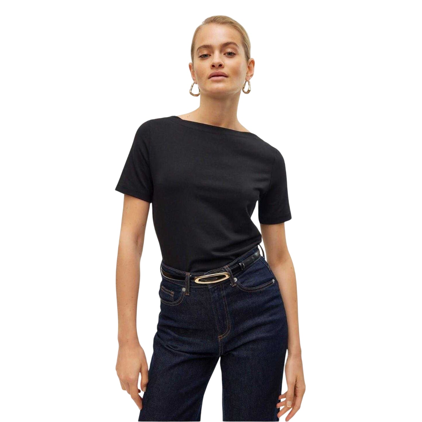 Black - Front - Vero Moda Womens-Ladies Boat Neck Regular T-Shirt