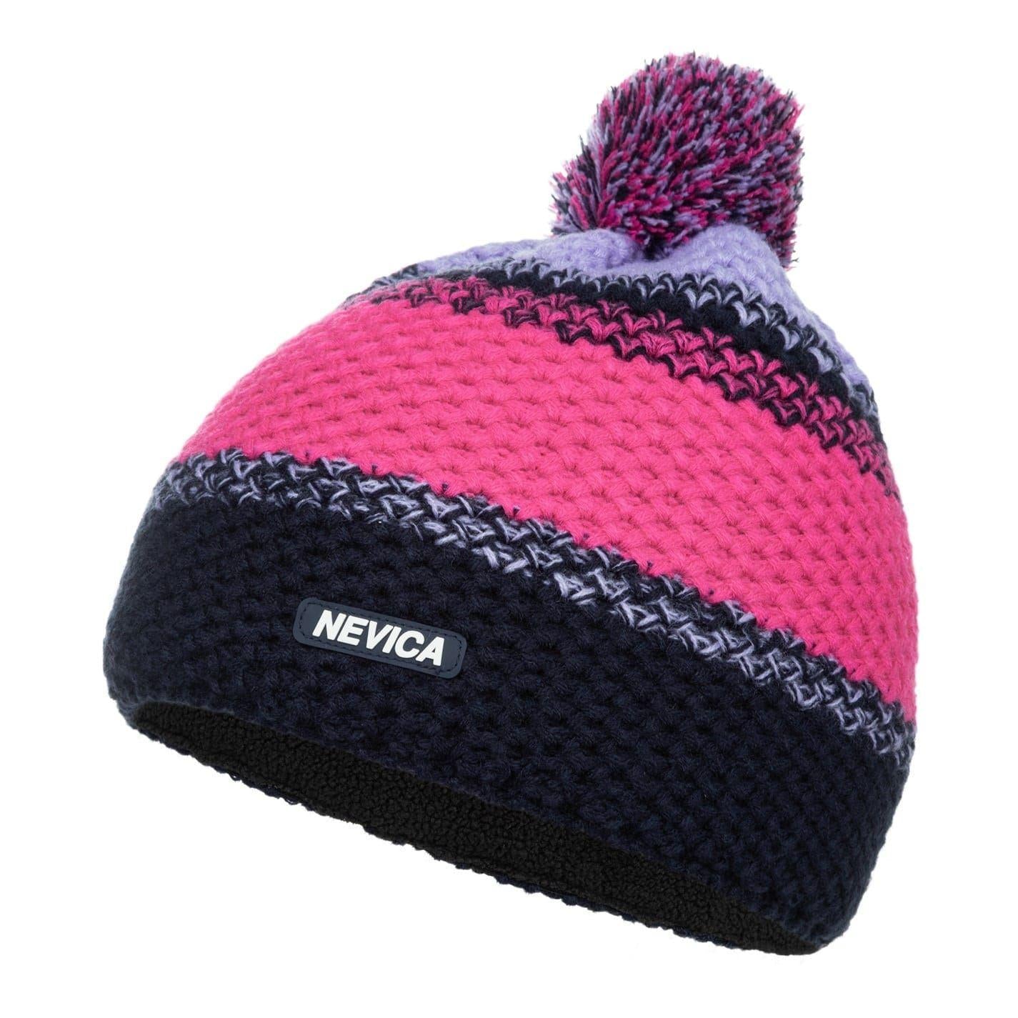Pink-Black - Side - Nevica Childrens-Kids Raise Striped Beanie