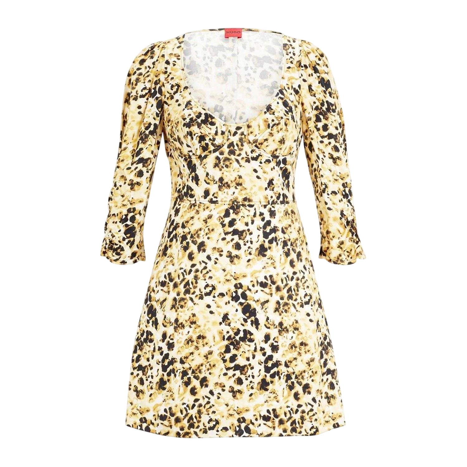 Yellow-Brown - Front - Hugo Womens-Ladies Leopard Print Mini Dress