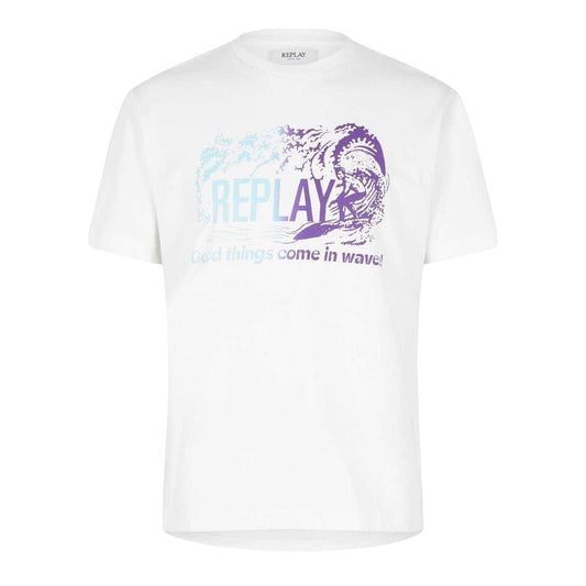 White - Front - Replay Mens Waves Logo T-Shirt
