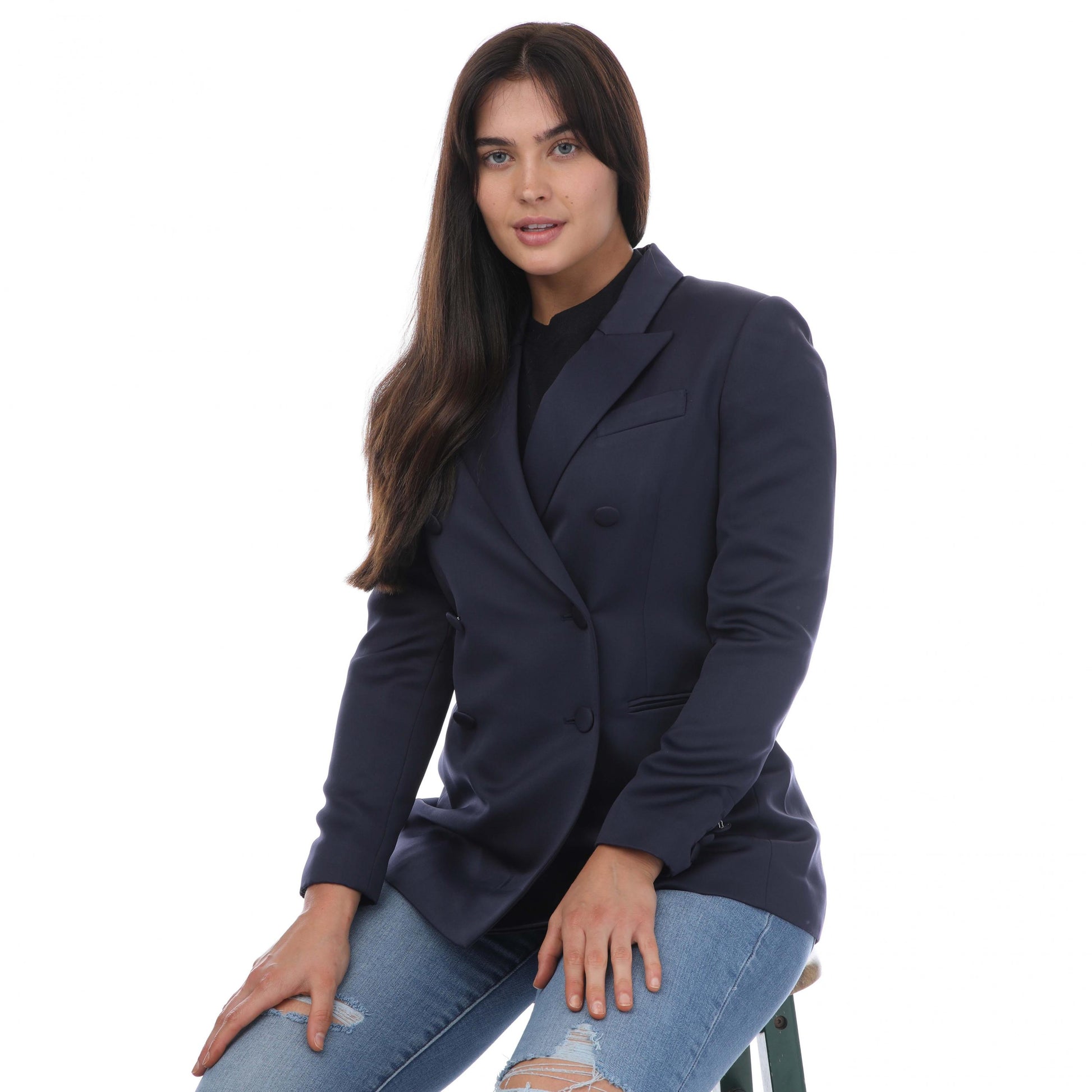 Blue - Side - Ted Baker Womens-Ladies Seraph Satin Double-Breasted Boyfriend Blazer