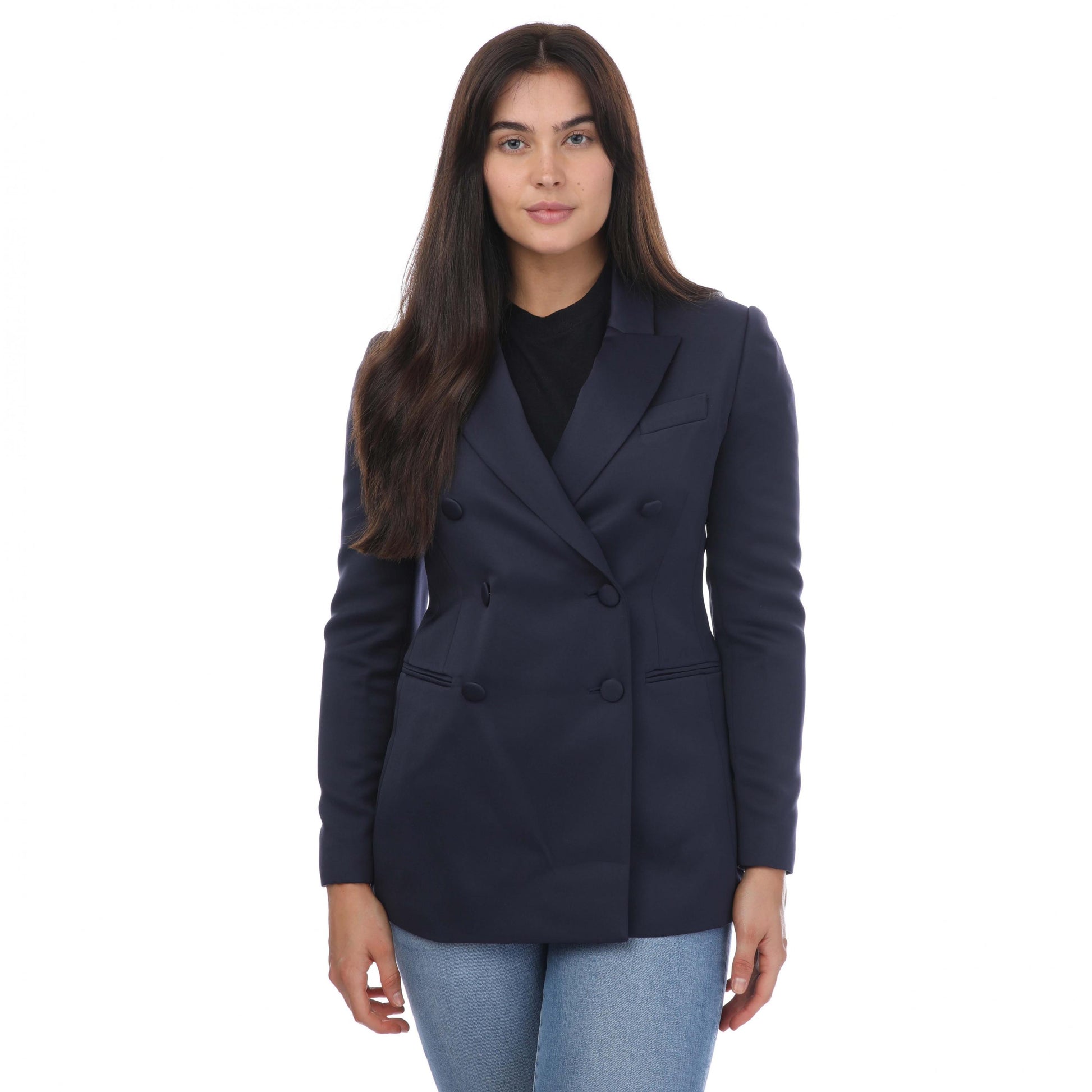 Blue - Front - Ted Baker Womens-Ladies Seraph Satin Double-Breasted Boyfriend Blazer