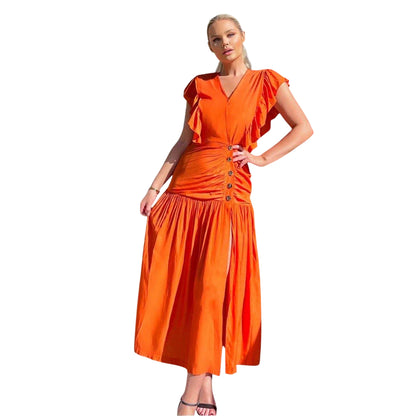 Orange - Side - AX Paris Womens-Ladies Polyester Frill Shoulder Midi Dress