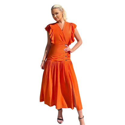 Orange - Front - AX Paris Womens-Ladies Polyester Frill Shoulder Midi Dress