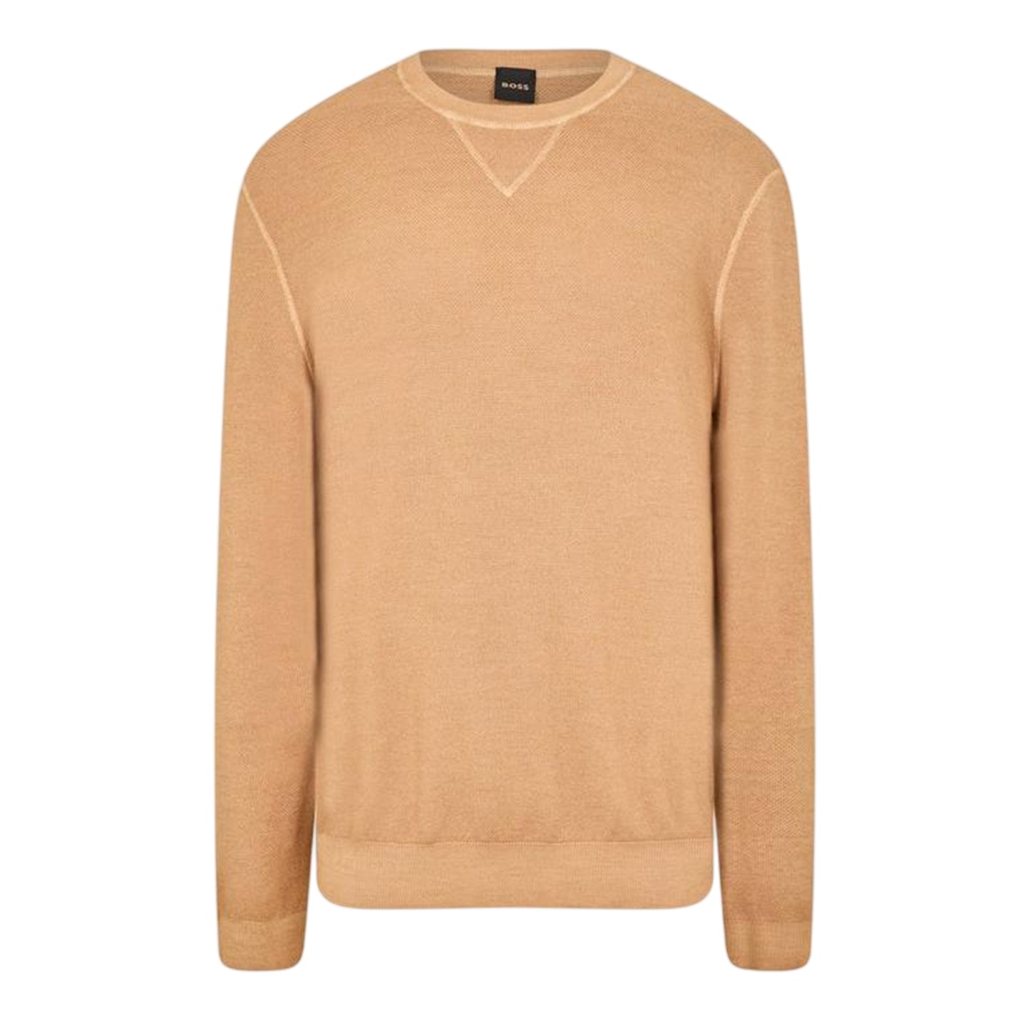 Medium Beige - Front - Boss Mens Crew Neck Regular Long-Sleeved Sweatshirt
