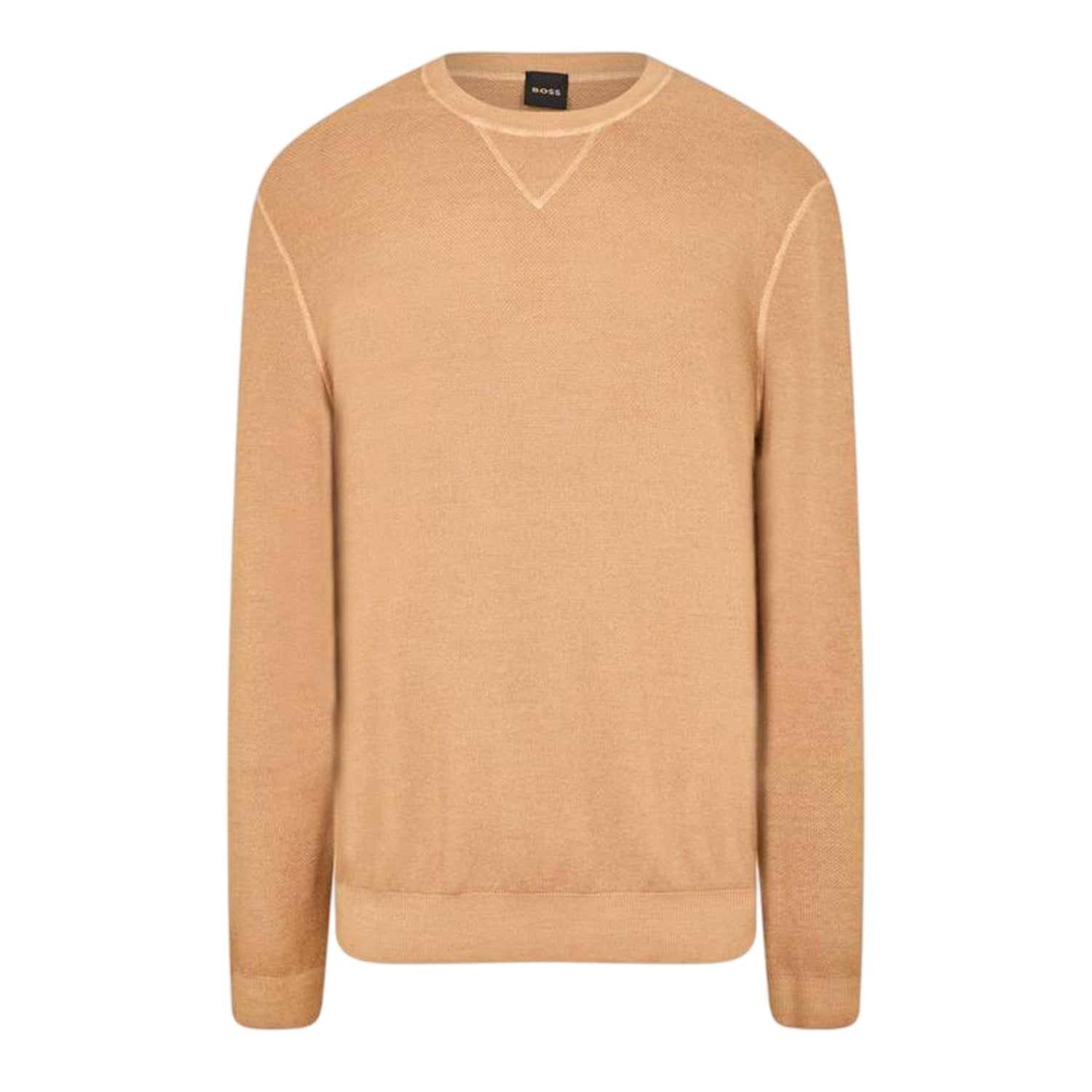 Medium Beige - Front - Boss Mens Crew Neck Regular Long-Sleeved Sweatshirt