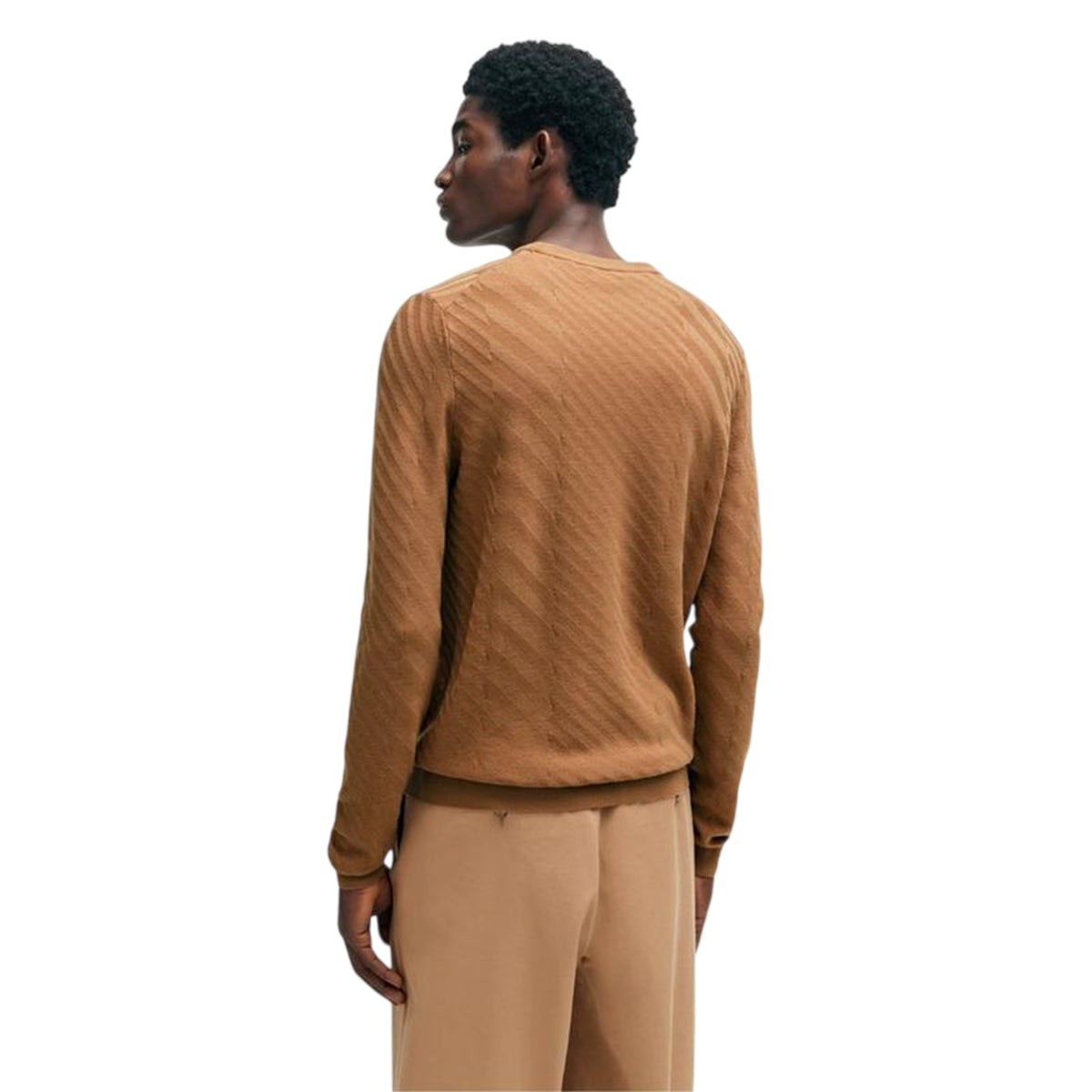 Medium Beige - Back - Boss Mens Knitted Regular Top