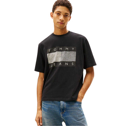Black - Side - Tommy Jeans Mens Logo Jersey T-Shirt
