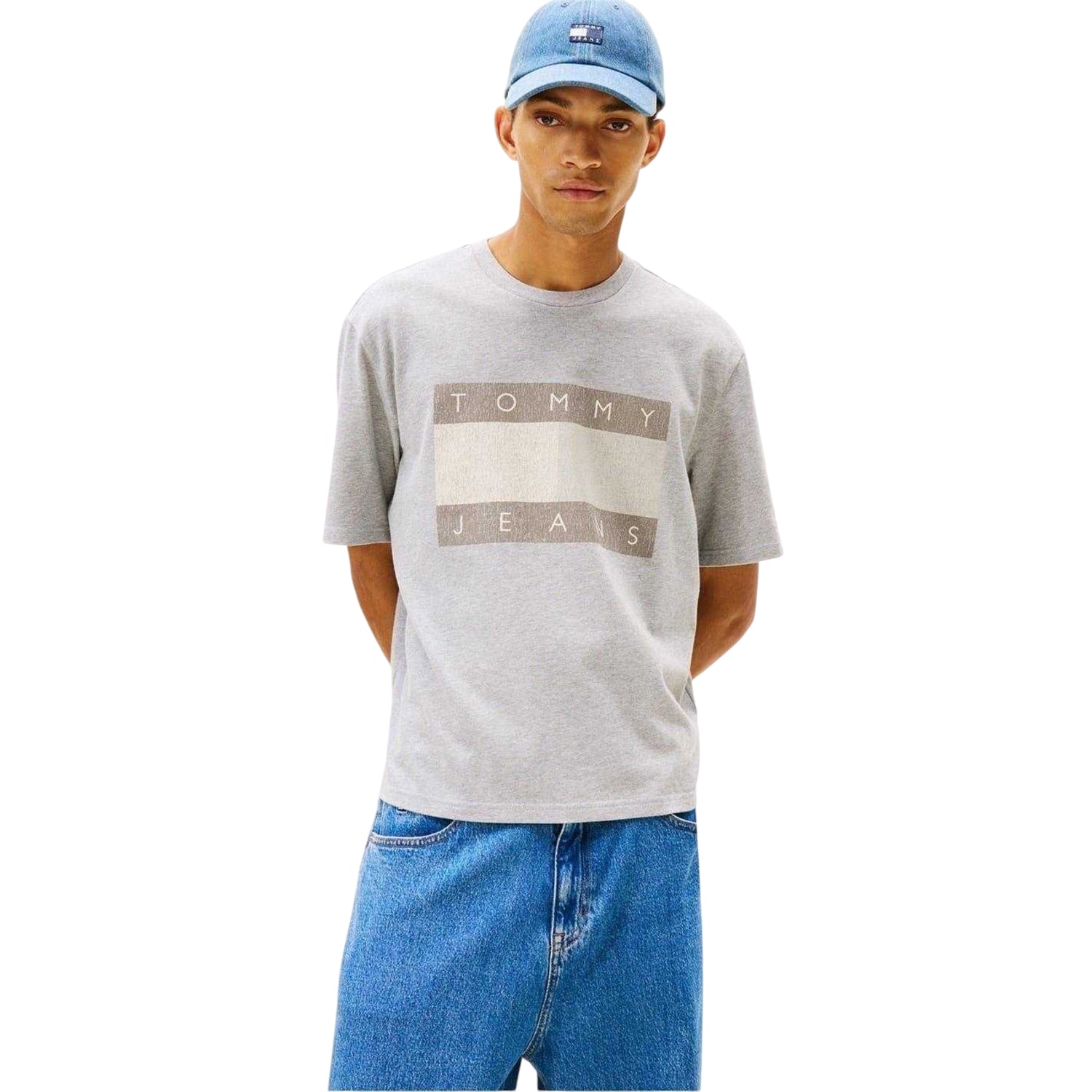 Grey Heather - Side - Tommy Jeans Mens Logo Jersey T-Shirt