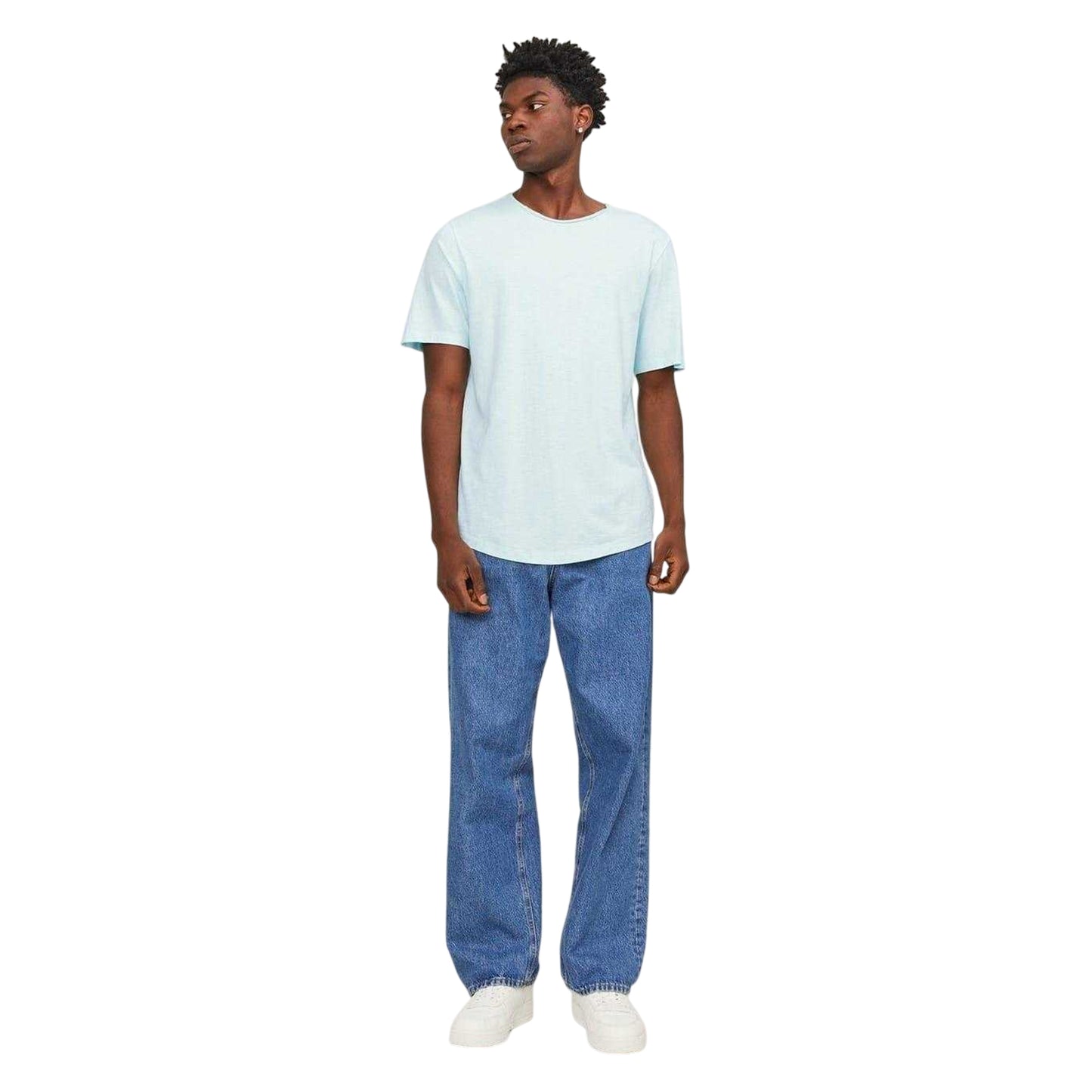 Sea Blue - Side - Jack And Jones Mens Plain Crew Neck Regular T-Shirt