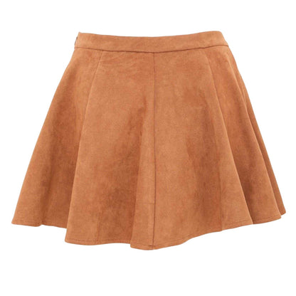 Tan - Back - I Saw It First Womens-Ladies Faux Suede Pleated Skater Skirt