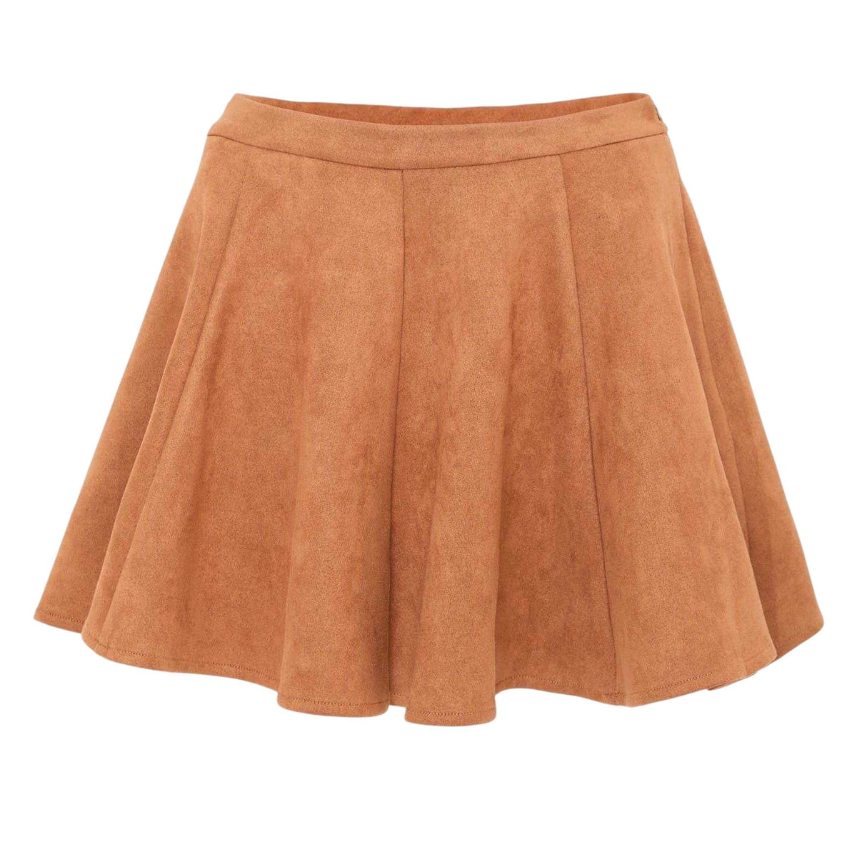 Tan - Front - I Saw It First Womens-Ladies Faux Suede Pleated Skater Skirt