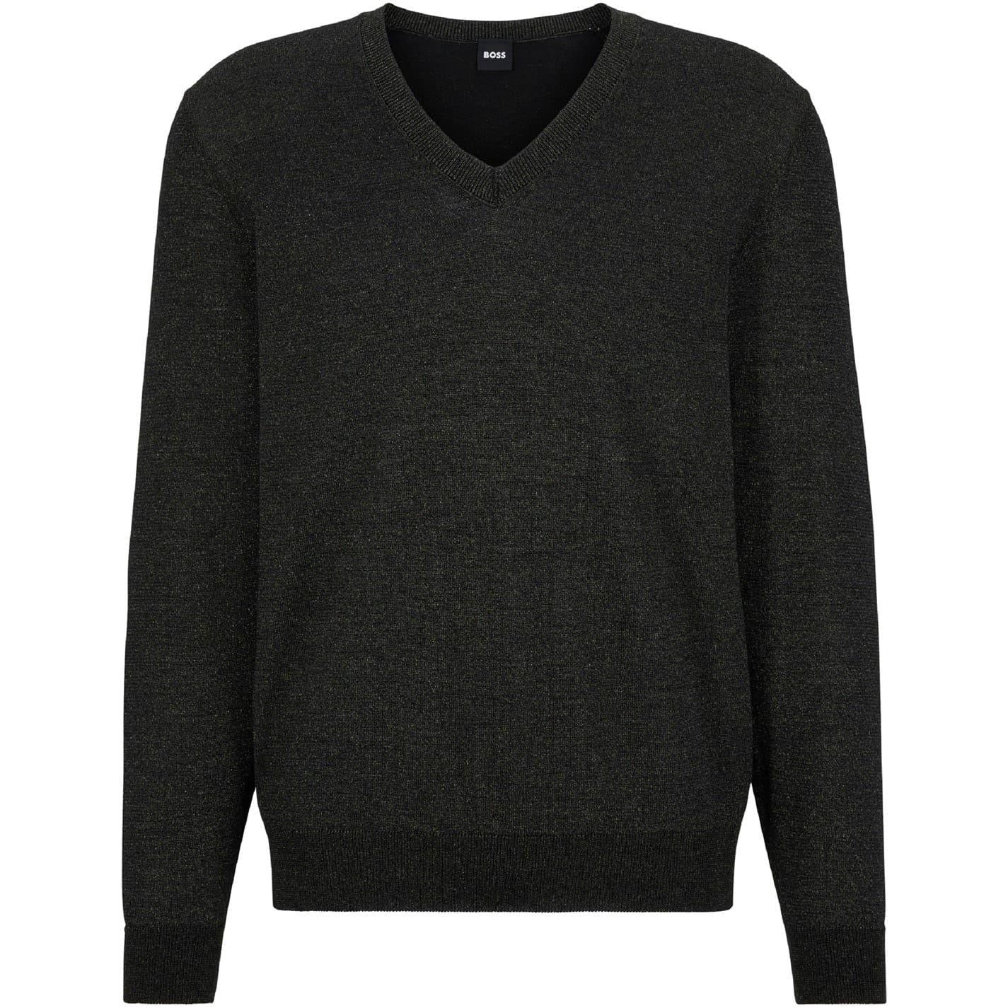 Black - Front - Boss Mens V Neck Regular Long-Sleeved Sweatshirt