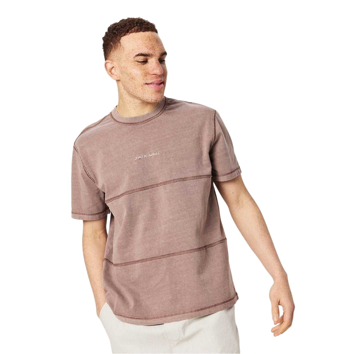 Brick - Lifestyle - Jack Wills Mens Contrast Striped Garment Dyed T-Shirt