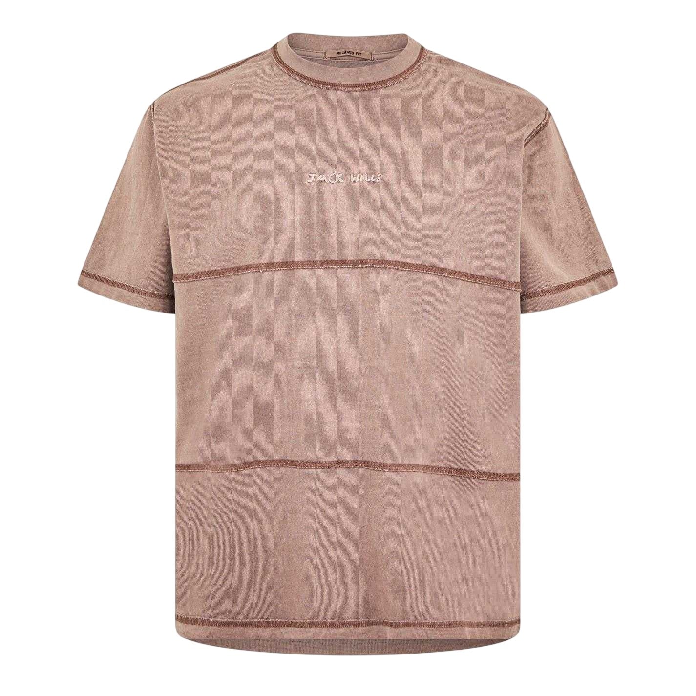 Brick - Front - Jack Wills Mens Contrast Striped Garment Dyed T-Shirt