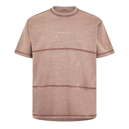 Brick - Front - Jack Wills Mens Contrast Striped Garment Dyed T-Shirt
