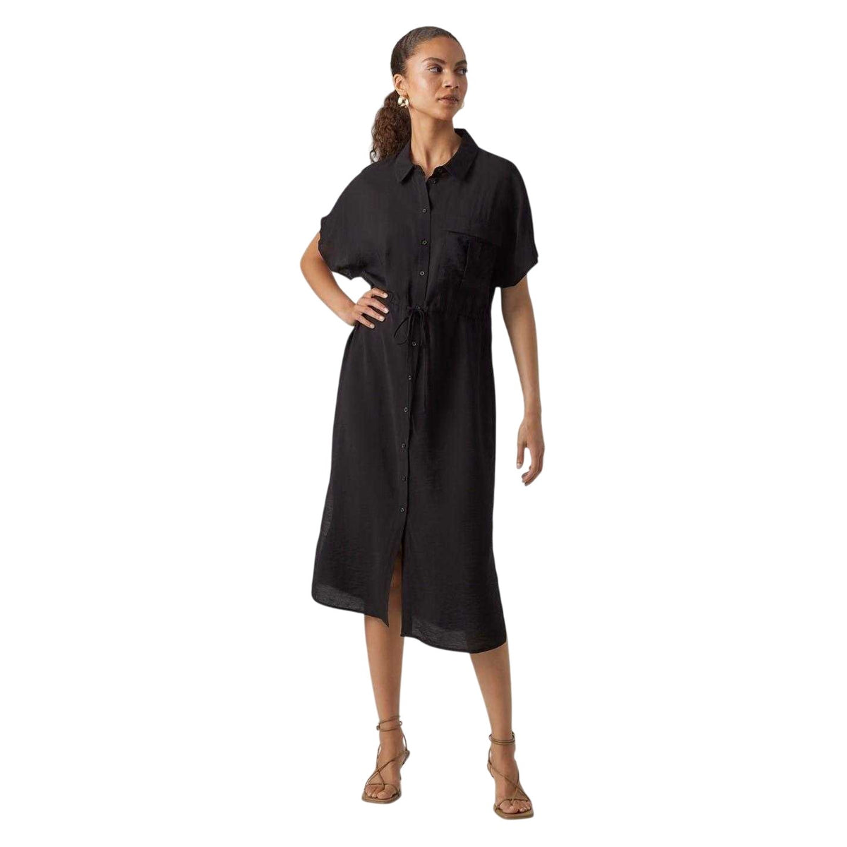Black - Lifestyle - Vero Moda Womens-Ladies Iris Collared Midi Shirt Dress