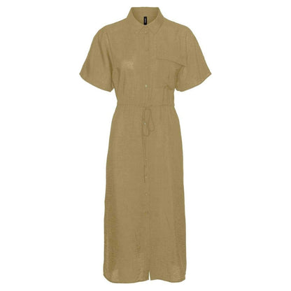 Khaki - Front - Vero Moda Womens-Ladies Iris Collared Midi Shirt Dress