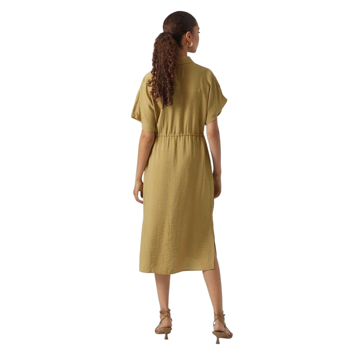 Khaki - Back - Vero Moda Womens-Ladies Iris Collared Midi Shirt Dress