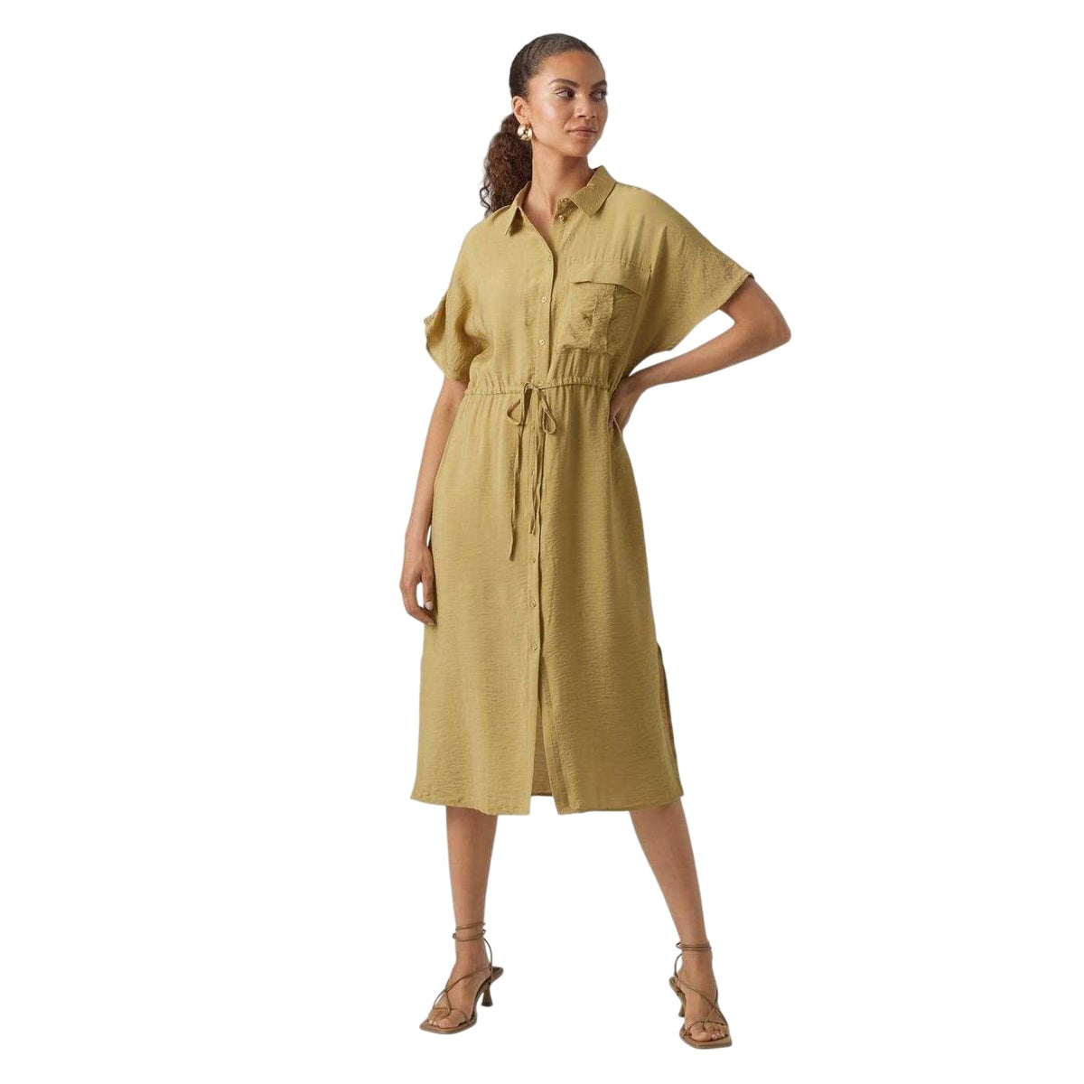 Khaki - Lifestyle - Vero Moda Womens-Ladies Iris Collared Midi Shirt Dress