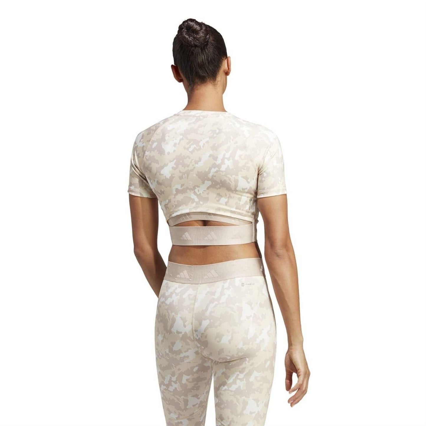 Taupe Camo - Back - Adidas Womens-Ladies Techfit Camo Crop T-Shirt