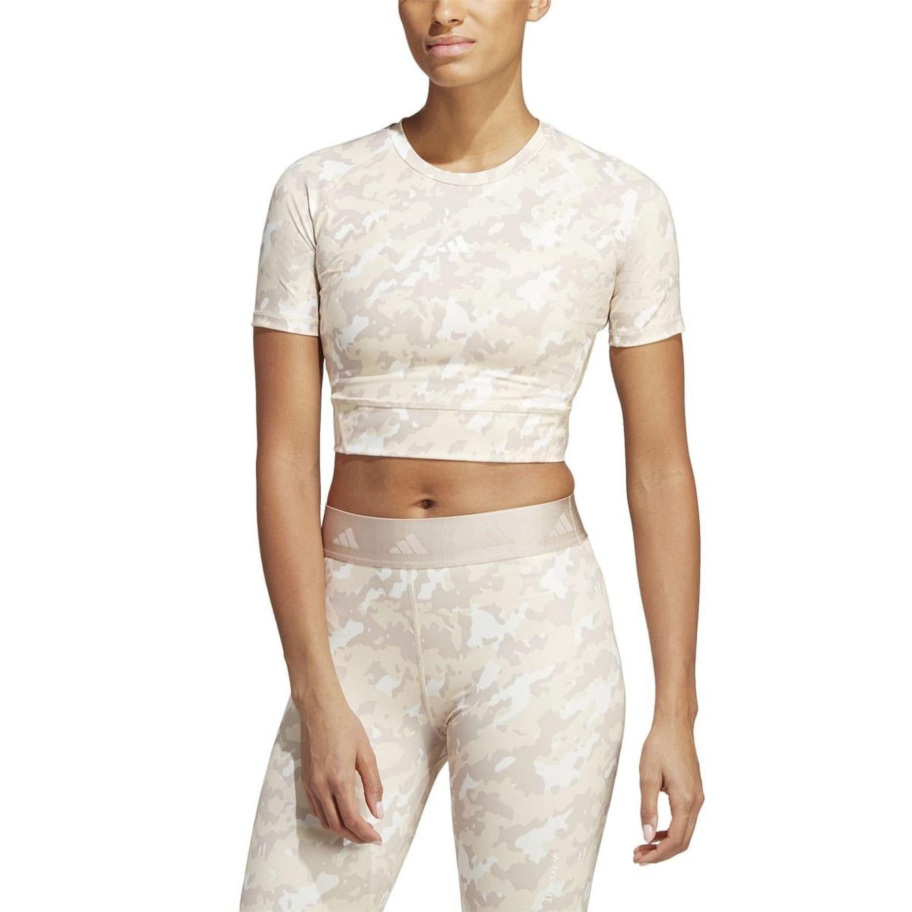 Taupe Camo - Side - Adidas Womens-Ladies Techfit Camo Crop T-Shirt