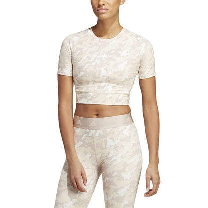 Taupe Camo - Side - Adidas Womens-Ladies Techfit Camo Crop T-Shirt