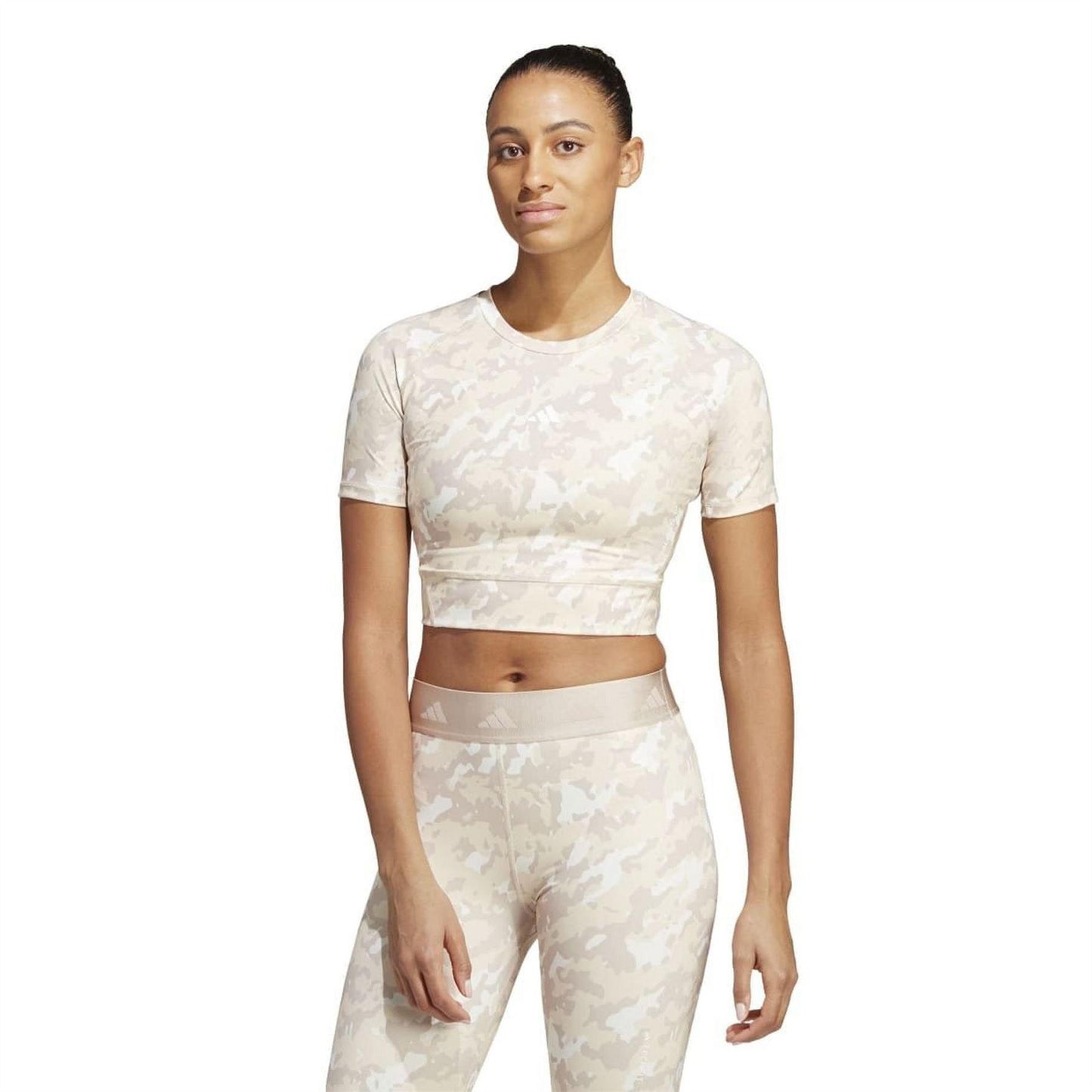 Taupe Camo - Lifestyle - Adidas Womens-Ladies Techfit Camo Crop T-Shirt
