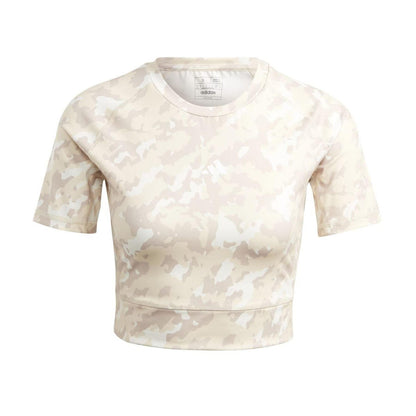 Taupe Camo - Front - Adidas Womens-Ladies Techfit Camo Crop T-Shirt