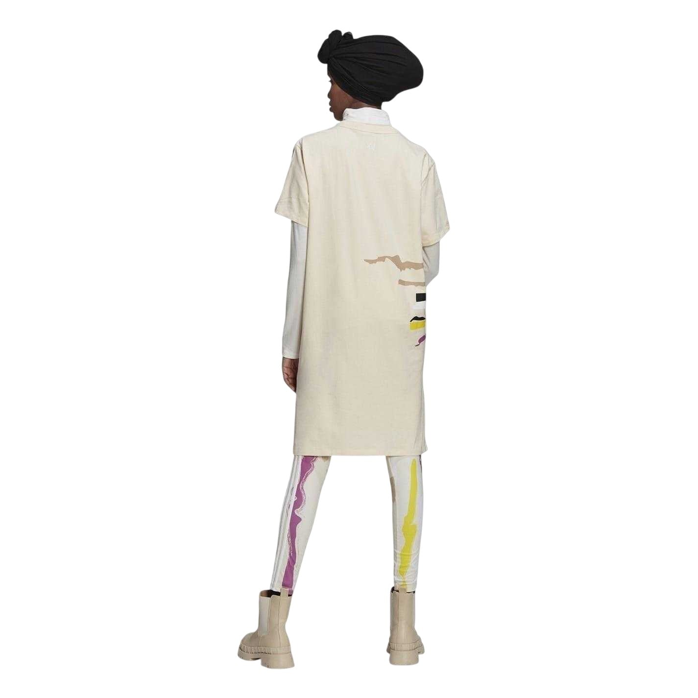 Beige - Back - Adidas Womens-Ladies Graphic Print Crew Neck T-Shirt Dress