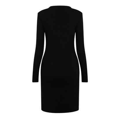 Black - Back - Hugo Womens-Ladies Crew Neck Long-Sleeved Bodycon Dress