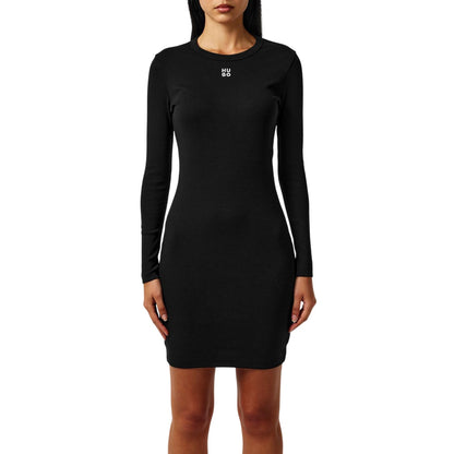Black - Side - Hugo Womens-Ladies Crew Neck Long-Sleeved Bodycon Dress