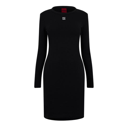 Black - Front - Hugo Womens-Ladies Crew Neck Long-Sleeved Bodycon Dress