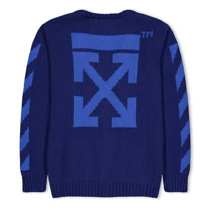 Navy - Back - Off White Childrens-Kids Arrow Rubber Cardigan