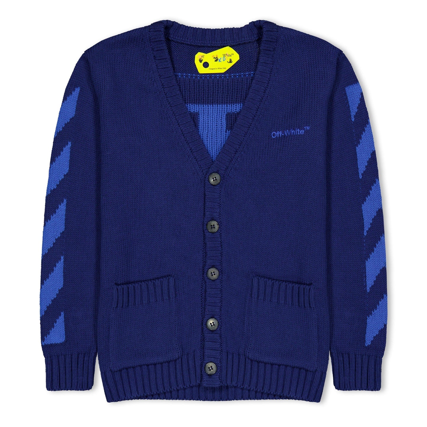 Navy - Front - Off White Childrens-Kids Arrow Rubber Cardigan