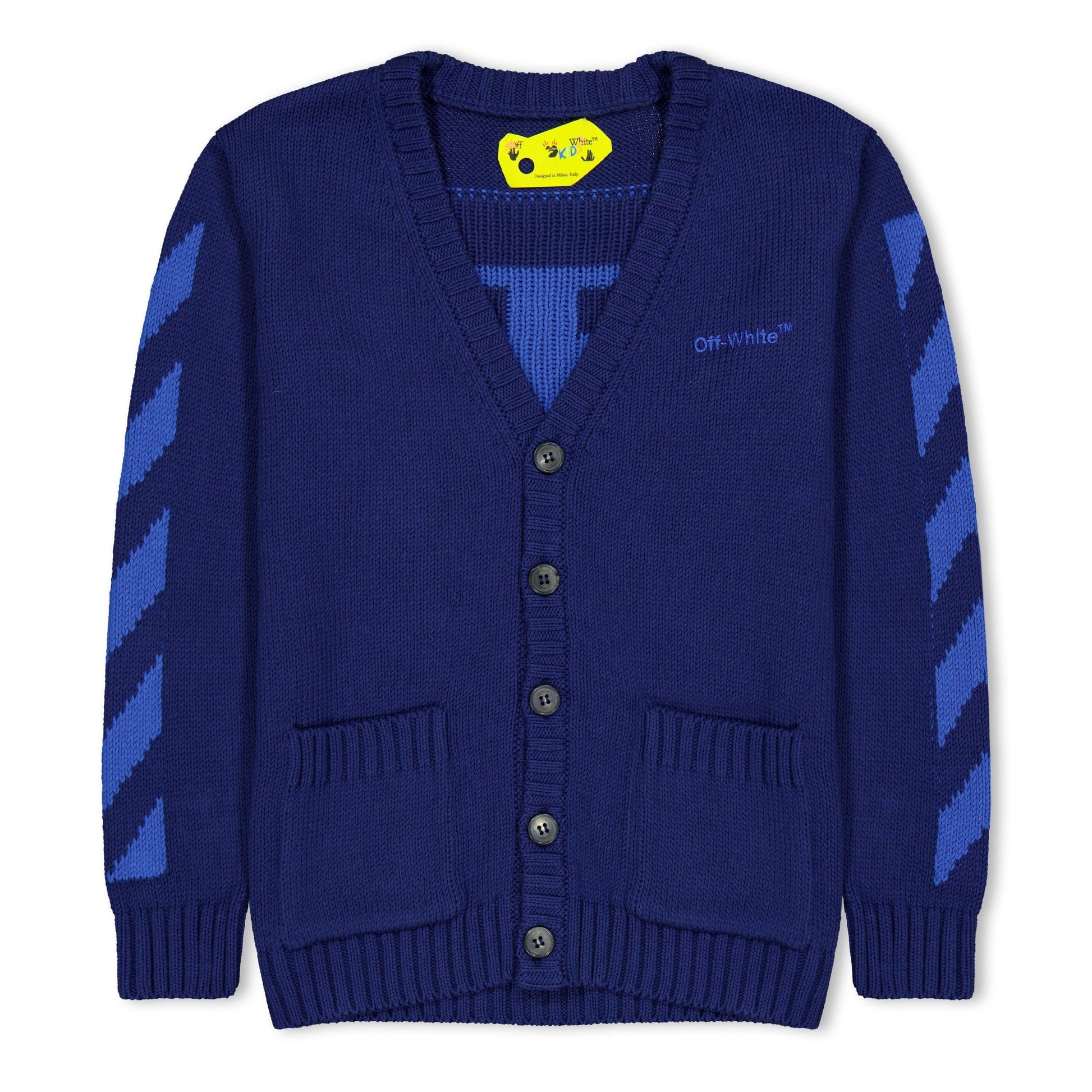 Navy - Front - Off White Childrens-Kids Arrow Rubber Cardigan